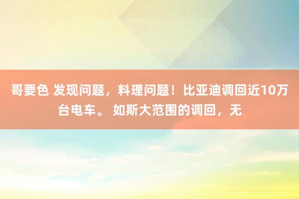 哥要色 发现问题，料理问题！比亚迪调回近10万台电车。 如斯大范围的调回，无