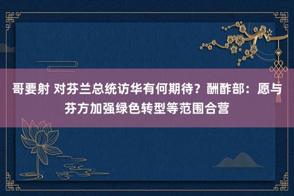 哥要射 对芬兰总统访华有何期待？酬酢部：愿与芬方加强绿色转型等范围合营