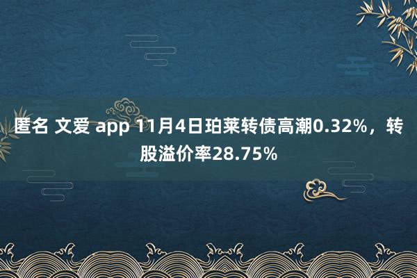 匿名 文爱 app 11月4日珀莱转债高潮0.32%，转股溢价率28.75%