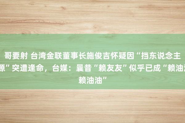 哥要射 台湾金联董事长施俊吉怀疑因“挡东说念主财源”突遭逢命，台媒：曩昔“赖友友”似乎已成“赖油油”