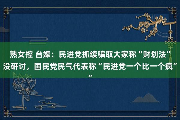 熟女控 台媒：民进党抓续骗取大家称“财划法”没研讨，国民党民气代表称“民进党一个比一个疯”