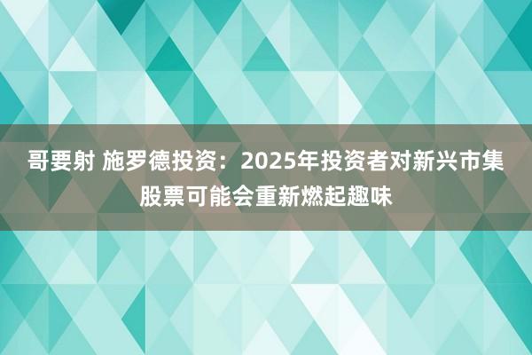 哥要射 施罗德投资：2025年投资者对新兴市集股票可能会重新燃起趣味