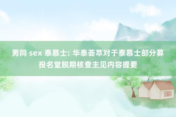 男同 sex 泰慕士: 华泰荟萃对于泰慕士部分募投名堂脱期核查主见内容提要