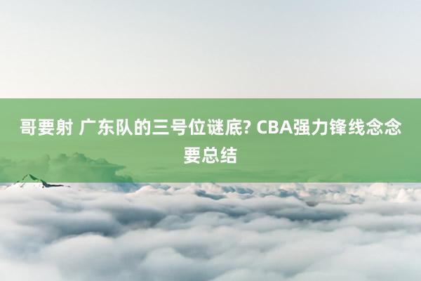 哥要射 广东队的三号位谜底? CBA强力锋线念念要总结