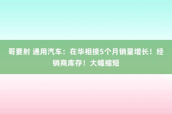 哥要射 通用汽车：在华相接5个月销量增长！经销商库存！大幅缩短