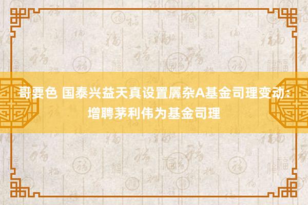 哥要色 国泰兴益天真设置羼杂A基金司理变动：增聘茅利伟为基金司理