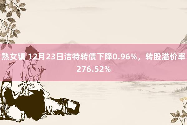 熟女镇 12月23日洁特转债下降0.96%，转股溢价率276.52%