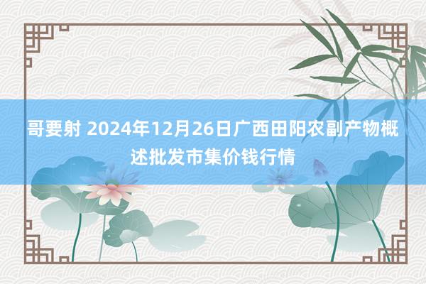 哥要射 2024年12月26日广西田阳农副产物概述批发市集价钱行情